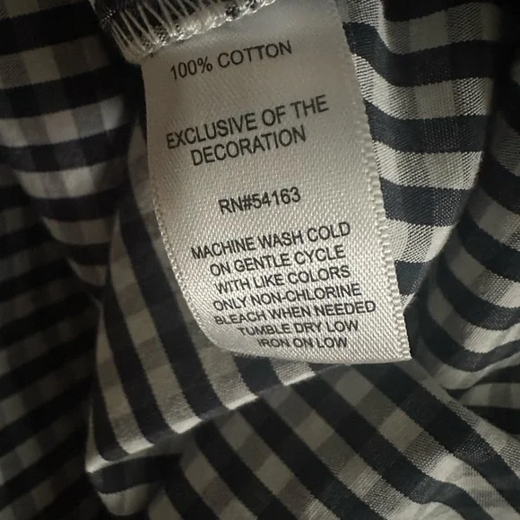 Marc NY Black and White Gingham Shirt Embroidered floral print Bell Sleeves  SzS - Picture 5 of 7